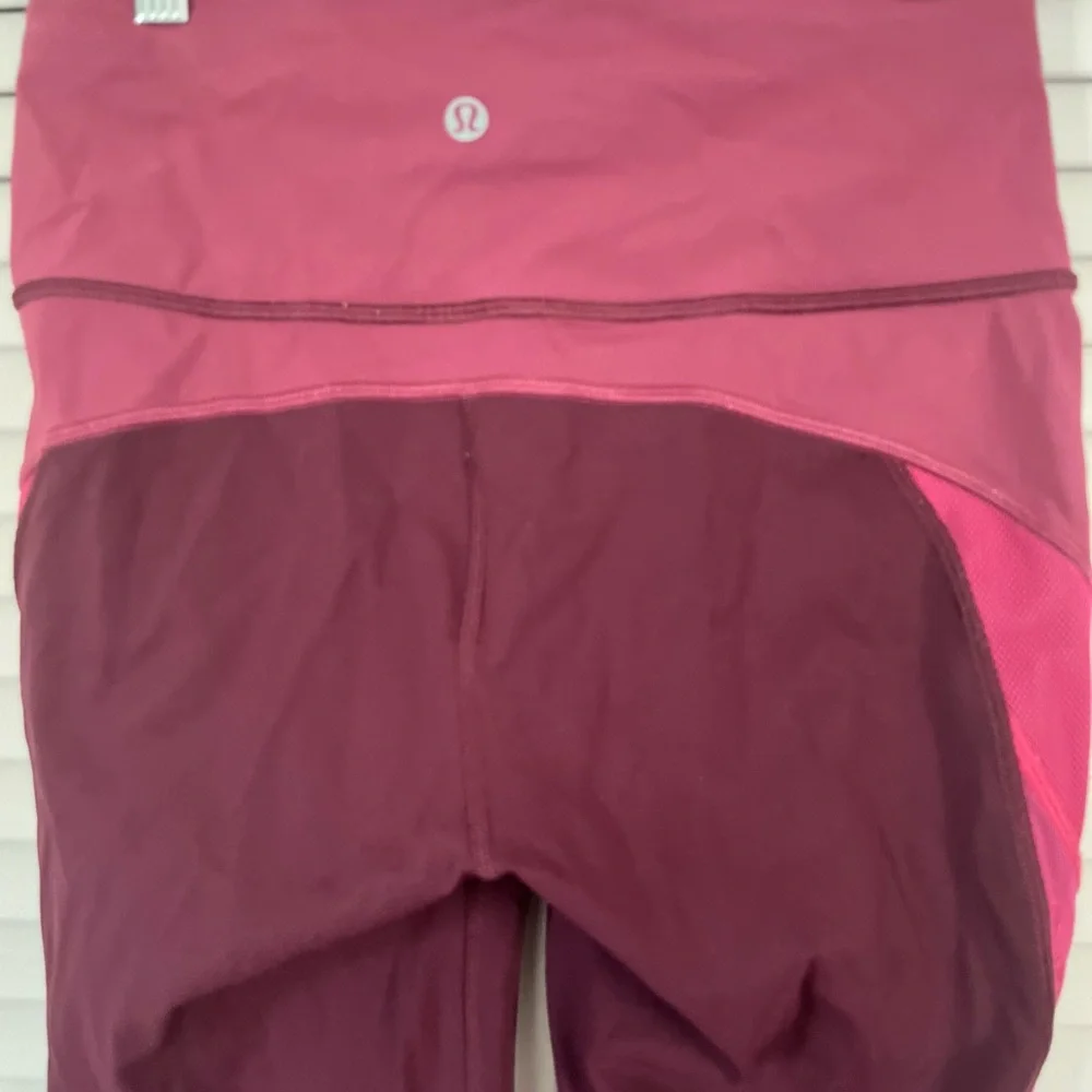 Lululemon Wunder Under Cropped Leggings Sz 6 Mesh sides burgandy - Picture 4 of 10